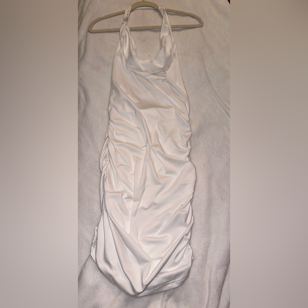 Backless Ruched Solid Halter Dress